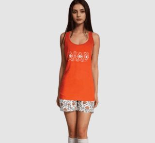 Solid Cotton Top with Printed Bottom