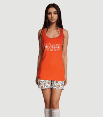 Solid Cotton Top with Printed Bottom