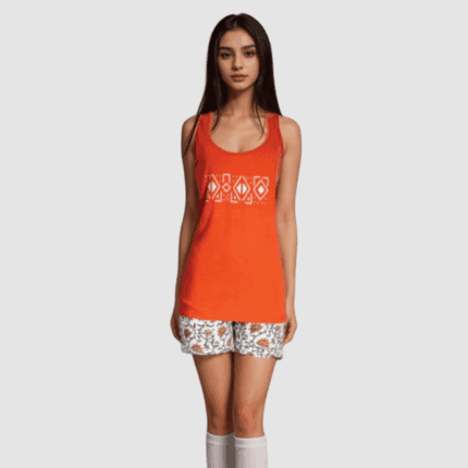 Solid Cotton Top with Printed Bottom