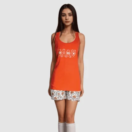 Solid Cotton Top with Printed Bottom