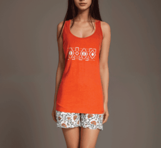 Solid Cotton Top with Printed Bottom