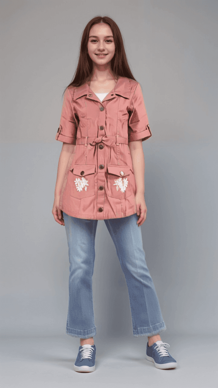 Kids’ Solid Top with Buttons & Embroidery – Soft & Stylish - Image 2