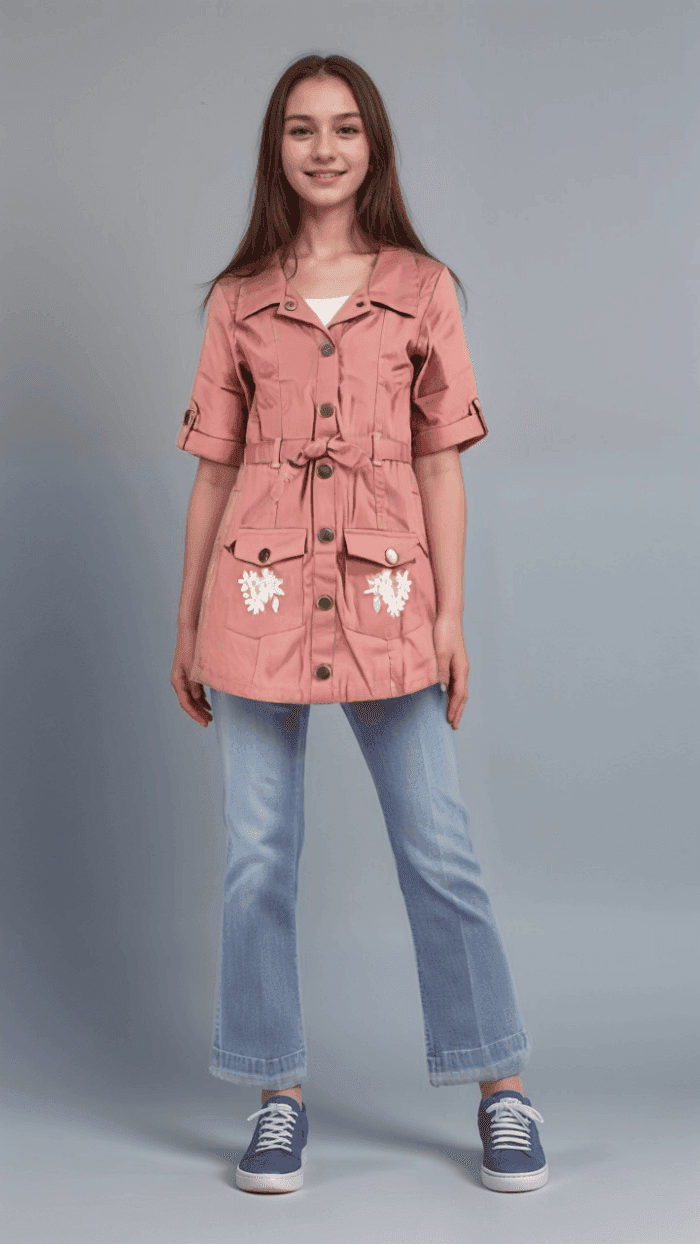 Kids’ Solid Top with Buttons & Embroidery – Soft & Stylish - Image 3