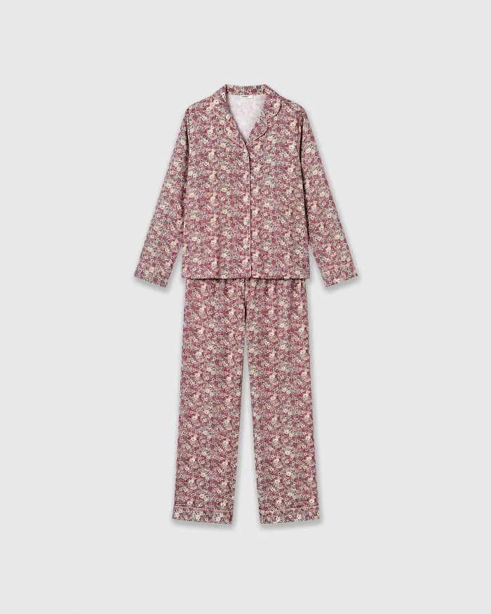 Women’s 2-Piece Viscose Pajama Set – Indulgent Long Sleeve Button-Down Shirt & Pants Sleepwear in Malvarosa Floral. - Image 2