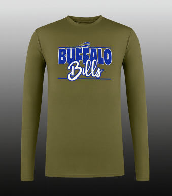Olive Green Buffalo Bills Unisex Long Sleeve Cotton T-Shirt with Blue and White Graphic Print