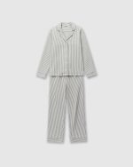 Women's green striped viscose pajama set with button-down shirt and full-length trousers