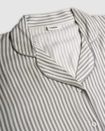 Women's green striped viscose pajama set with button-down shirt and full-length trousers