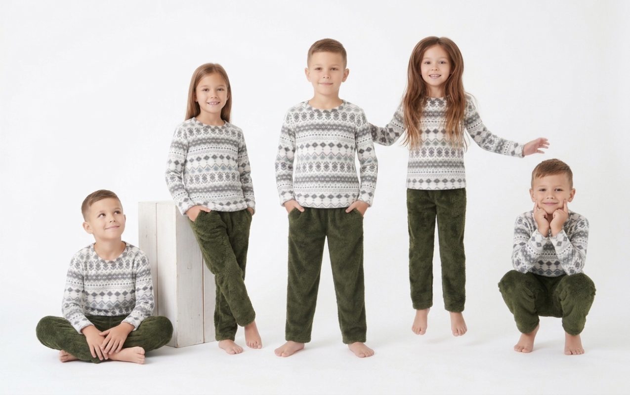 Freeland Galleria Fleece fabric set wearing by babies.