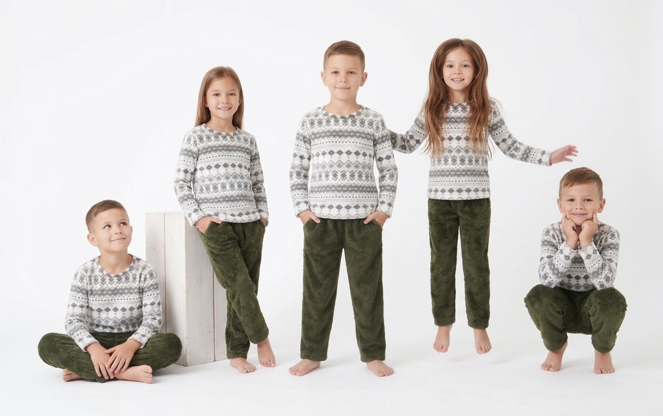 Freeland Galleria Fleece fabric set wearing by babies.