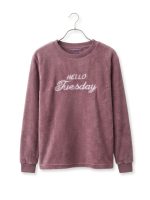 Women's fleece pajama set with dusty mauve full-sleeve sweatshirt and gray-brown checkered pants.