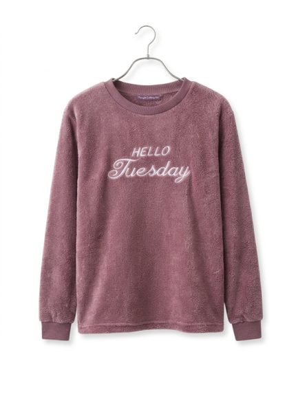Women's fleece pajama set with dusty mauve full-sleeve sweatshirt and gray-brown checkered pants.
