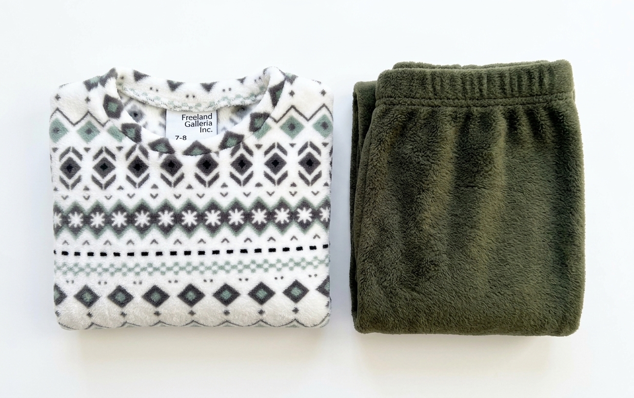 Fleece Fabric Sweatshirt and Pant folded on a white background.