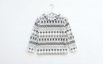 Fleece fabric White sweatshirt hanging on white background.