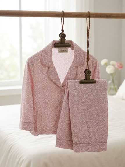 Freeland Soft Viscose Long Sleeve Pajamas for Women, Luxury Floral Sleepwear Set with Pockets & Button Front.
